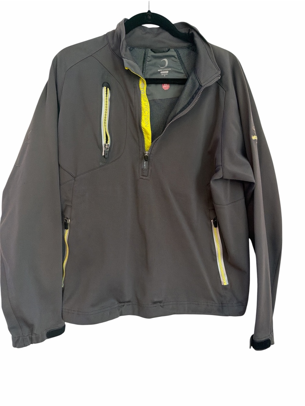 Performance Softshell Pullover Jacket in Charcoal with Yellow Accents